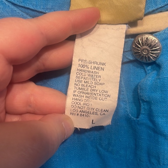 BLUE CACTUS L blue linen shift dress lagenlook boxy natural fibers summer beach - Picture 4 of 9